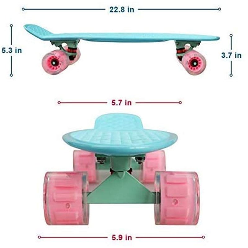 Cruiser Skateboard for Girls with LED Light Up Wheels Cool Completed Skate Board 22 inch for Kids Teens Beginners Standard Skateboard with Carrying Bag