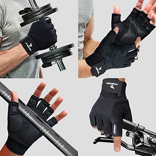 ATERCEL Workout Gloves for Men and Women, Exercise Gloves for Weight Lifting, Cycling, Gym, Training, Breathable and Snug fit (Black, L)