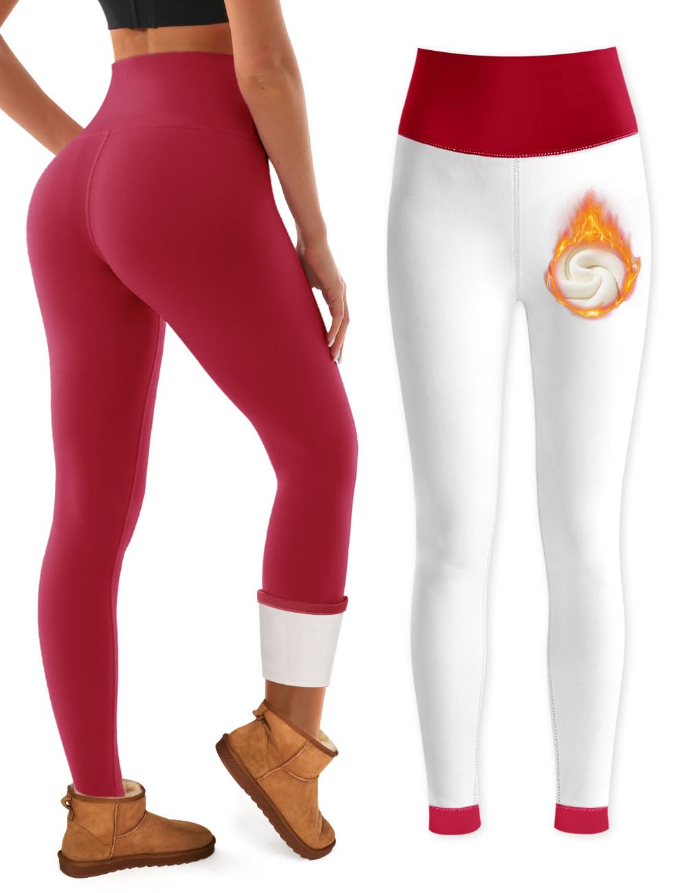 Bluemaple Fleece Lined Leggings Women High Waisted Tummy Control Thermal Warm Workout Hiking Yoga Pants for Cold Winter