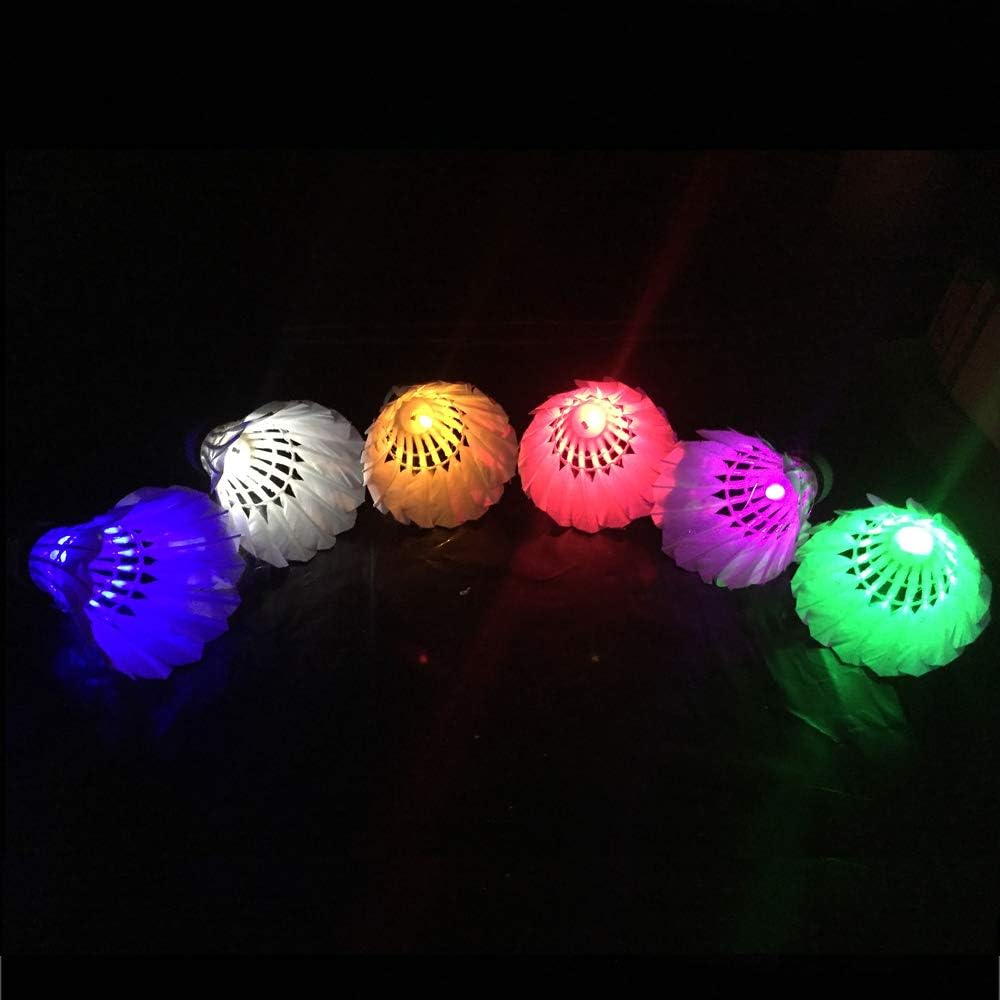 ZHENAN Glow in The Dark Badminton Birdies 6PCS,Goose Feather LED Badminton Shuttlecocks for Family Backyards Practice,Long Lasting Light Up Birdie Balls Set for Indoor Outdoor Sports Activities
