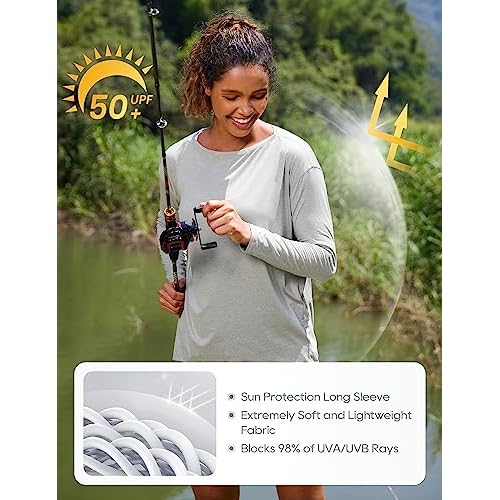 CRZ YOGA Womens UPF 50+ Lightweight Long Sleeve Workout Shirts Sun Protection Loose Quick Dry Hiking Tops Outdoor Fishing