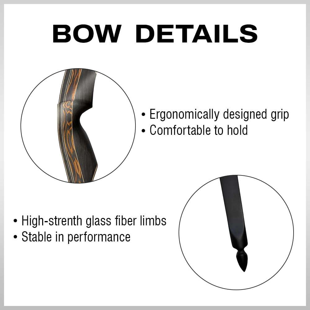 DEERACE 60" Ranger Longbow Traditional One Piece Bow, 25-60 Lbs Right Hand Wooden Hunting Bow