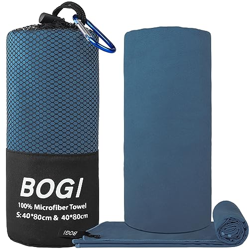 BOGI Microfiber Travel Sports Towel-Quick Dry Towel, Soft Lightweight Microfiber Camping Towel Absorbent Compact Travel Towel for Camping Gym Beach Yoga Swimming Backpacking (S:16''x32'',2Pcs-Nblue)