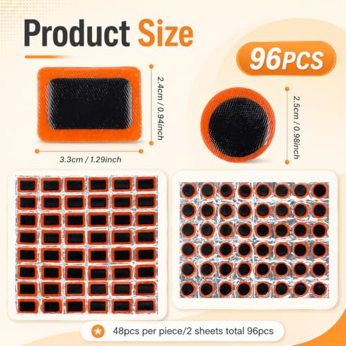96 Pcs Bicycle & Motorcycle Tire Patches Rubber Repair Kit