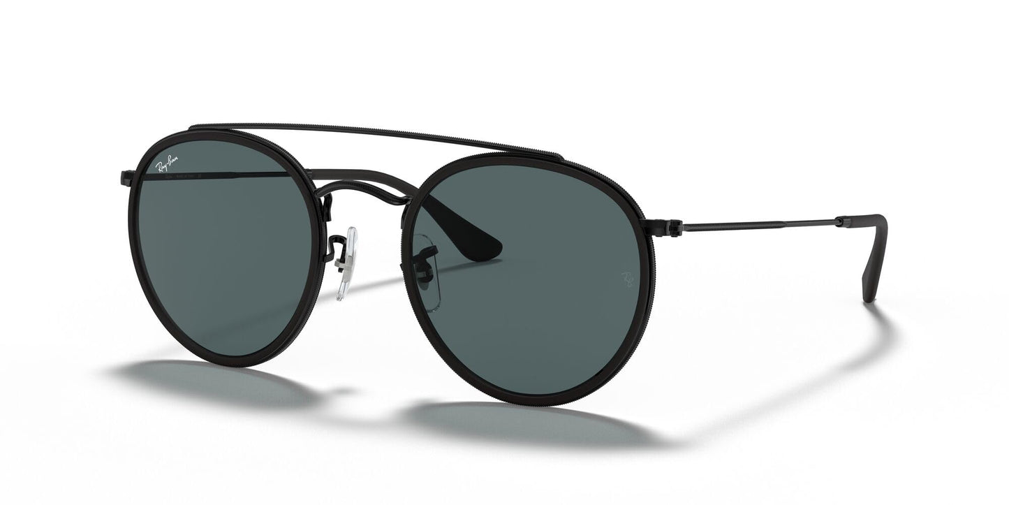 Ray-Ban Unisex RB3647N Double Bridge Round Sunglasses, Black/Blue, 51 mm