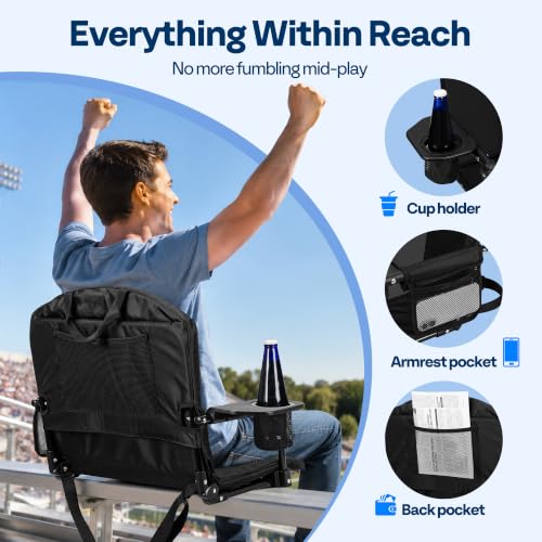 VIVOHOME Stadium Seats with Back Support - Black & Gray Bleacher Chairs for Sports Events
