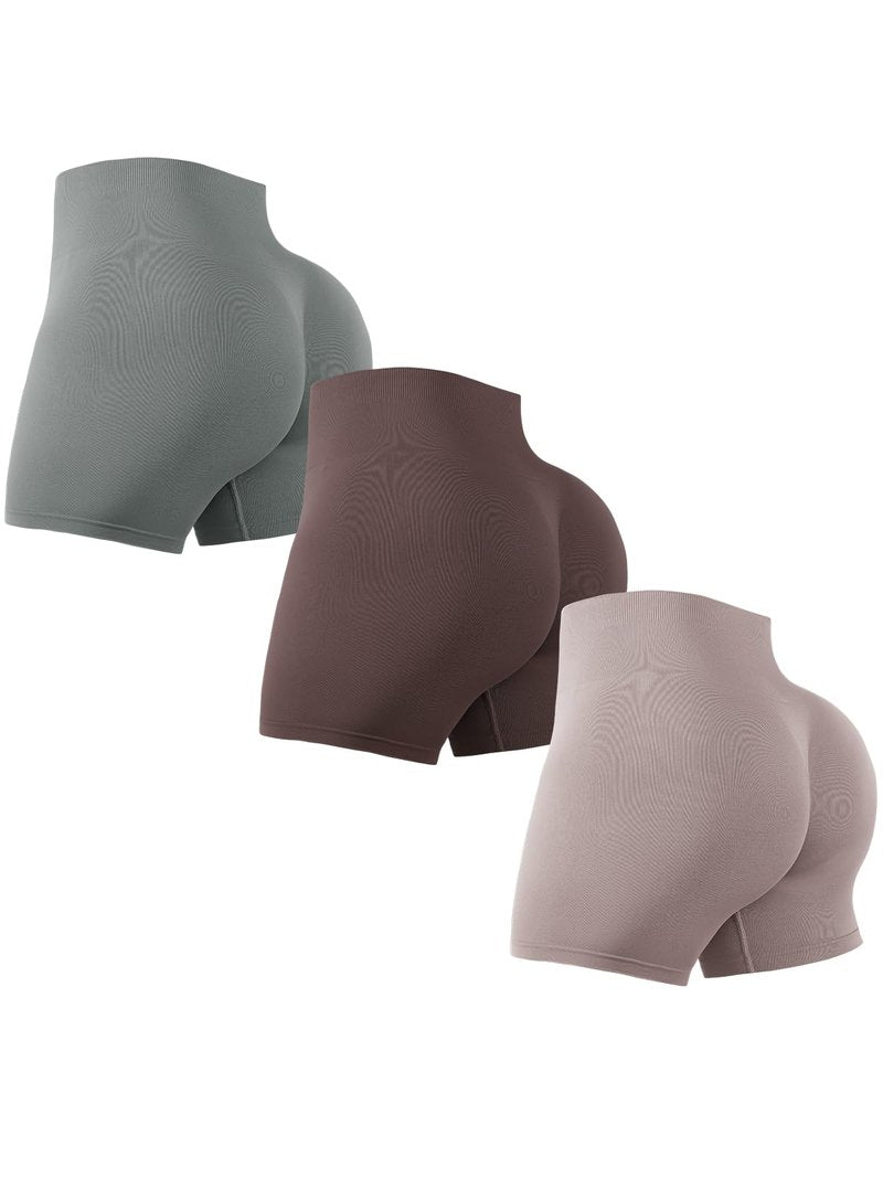 Workout Shorts Women Gym Yoga 3 Pack Seamless High Waisted Tummy Control Scrunch Butt Biker Athletic Shorts (L162 Gra/Br/Lot S)