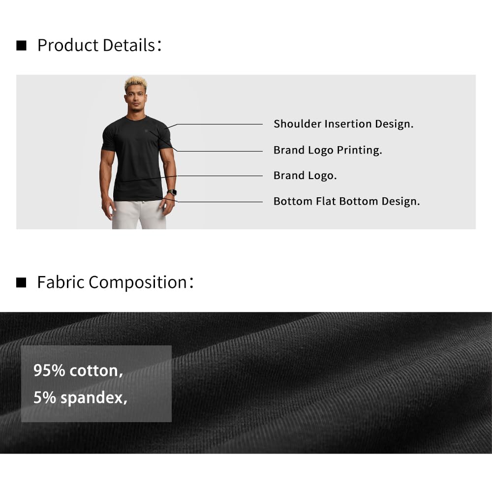 BVSN Casual Short Sleeve Crew Neck Classic Wicking Breathable Fitness Muscle Athletic T Shirts Men (US, Alpha, Large, Regular, Black)