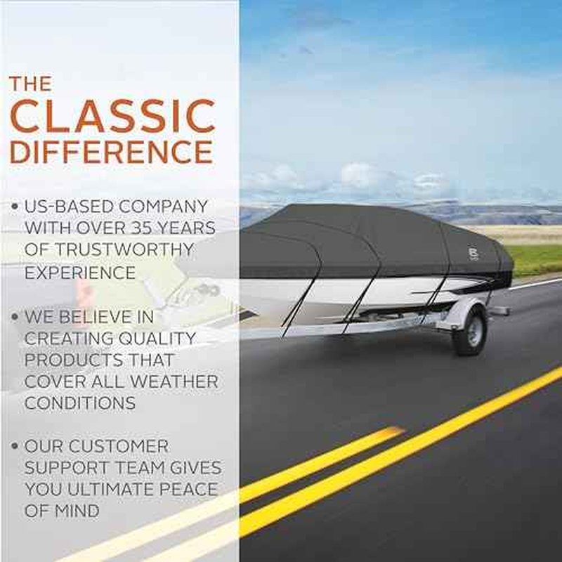 Classic Accessories StormPro Heavy-Duty Boat Cover, Fits Boats 12 ft - 14 ft Long x 68 in Wide