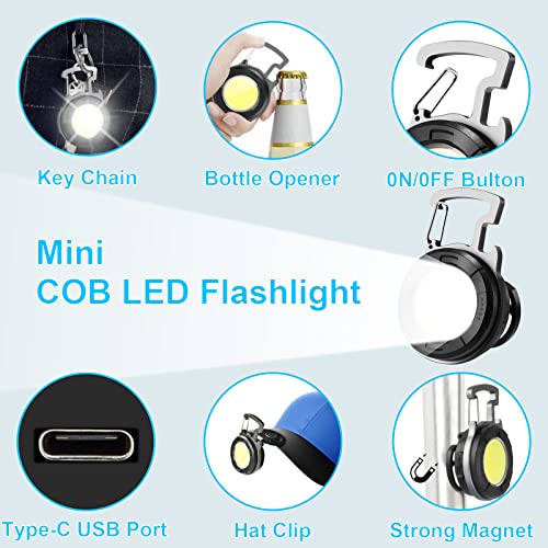 SEFONE 2 Pack Cob Keychain Work Light, Keychain Light with 4 Lights Mode, Mini Key Chain Light Led Bright 1000 Lumens, with Magnet Bracket Folding, Compact Size 2.87 x 1.85 x 0.98 inch