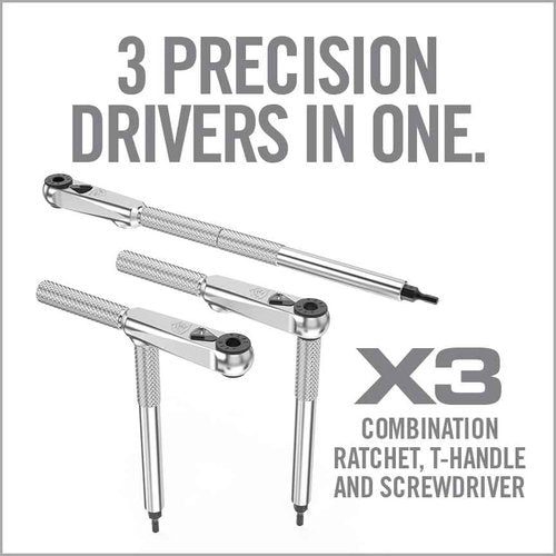 Real Avid X3 Ratcheting Screwdriver Set with 13 Bits, 3-in-1 Driver, T-handle & Extension - Includes 4 Hex 4 Torx 3 Metric 4 Standard Hex & Phillips