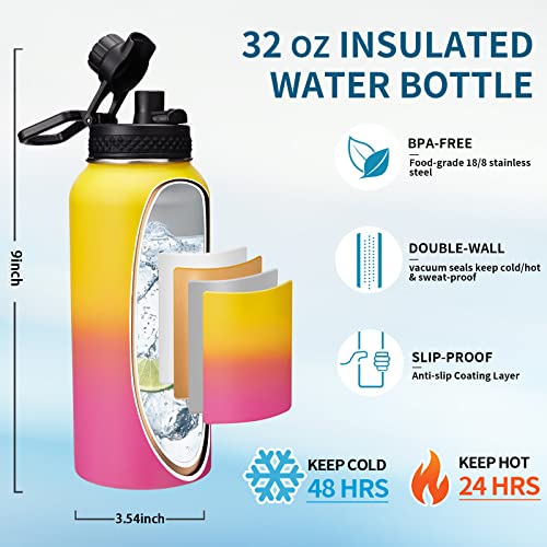 1 Gallon Water Bottle with Straw - 128oz Stainless Steel Water Jug with Sleeve Carrier Bag, Auto Spout Lid, Paracord Handle, Large Insulated Water Bottles Gallon Water Jug, Metal Hydro Thermo Flask