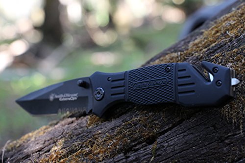 Smith & Wesson SWFR2S 8in High Carbon S.S. Folding Knife with 3.3in Tanto Point Serrated Blade and Aluminum Handle for Outdoor, Tactical, Survival and EDC