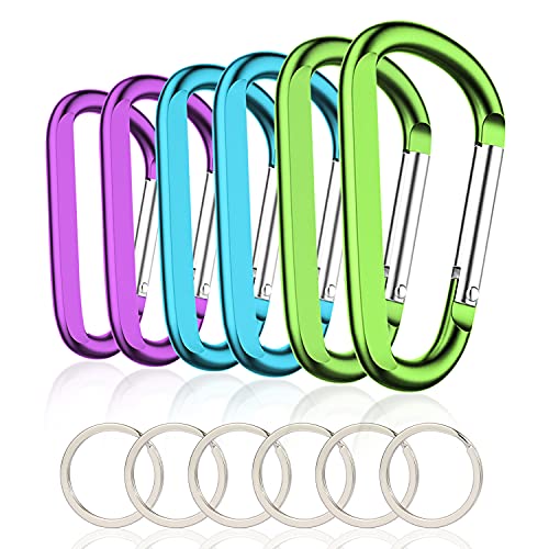 6PCS Carabiner Caribeaner Clip,3 Inch Large Aluminum D Ring Shape Carabeaner with 6PCS Keyring Keychain Hook