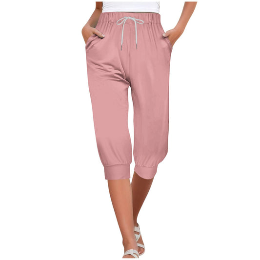 Womens Capri Sweatpants Joggers Summer Casual Cropped Jogger Pants Gym Workout Yoga Capris with Pockets Pink