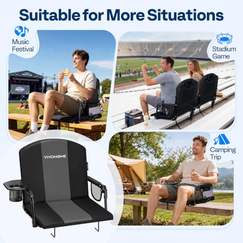 VIVOHOME Stadium Seats with Back Support - Black & Gray Bleacher Chairs for Sports Events