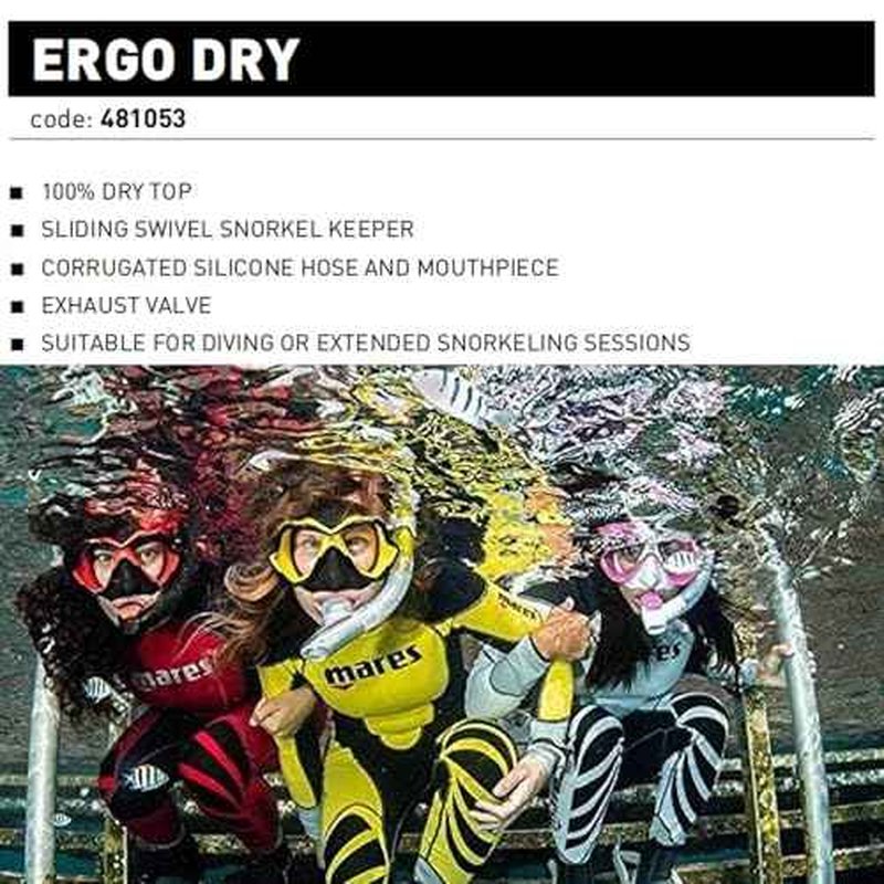 Mares Unisex Adults Ergo Dry Snorkel - Durable Lightweight Scuba Diving & Snorkeling Gear with Dry Top & Ergonomic Mouthpiece