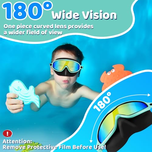 Vvinca Swim Goggles with Nose Cover, 2 Pack Wide View Diving Mask Anti-Fog UV No Leak Toddlers Swimming Goggles for Kids 3-15