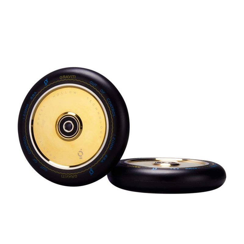Graviti 1 Pair Pro Stunt Scooter Wheel 120mm Hollow Wheels with Abec 9 Bearings for MGP/Razor/Lucky/Envy/Vokul Scooter (2pcs) (Black PU Gold Core).