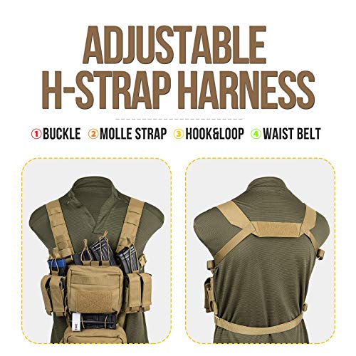 VISMIX Tactical Chest Rig, Adjustable & Detachable Chest Rig Molle Military Chest Bag Pack with Magazine Pouch for Men Hunting Shooting Coyote Brown