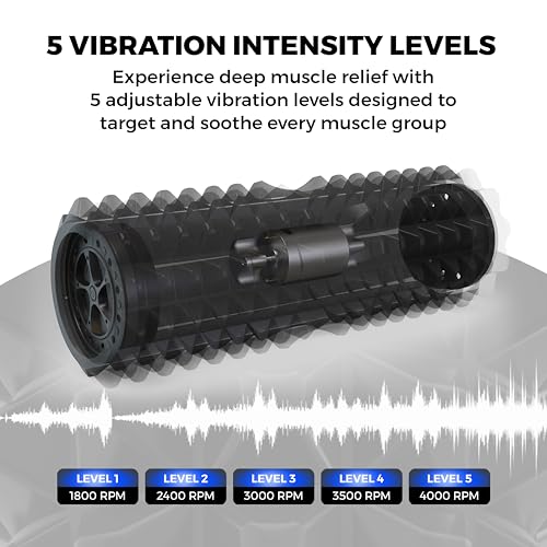 Nordic Lifting Vibrating Foam Roller w/ 5 Intensity Vibration, High Density EVA Foam for Deep Tissue Massage & Muscle Recovery - Ideal for Back Pain, Plantar Fasciitis Relief, Physical Therapy - Black