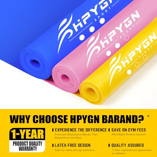 HPYGN Exercise Band, 5.9ft Resistance Bands Fitness for Home Gym, Long Stretch Bands for Workout, Strength Training, Yoga, Pilates, Physical Therapy