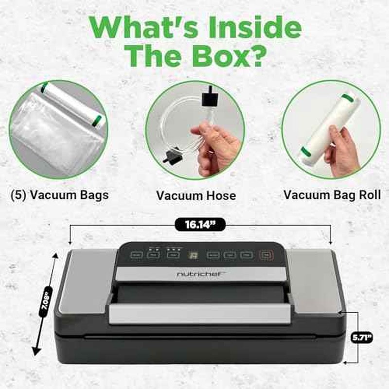 Nutrichef Automatic Food Vacuum Sealer with Double Sealing Function, Electric Air Sealing System for Dry, Liquid & Moist Foods, Reduces Food Waste, Preserve Freshness of Proteins, Fruits, Vegetables