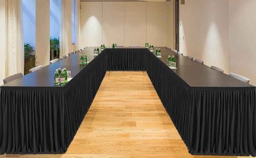 Partisky Black Polyester Table Skirt for Rectangle Tables 17ft, Wrinkle Resistant Pleated Ruffle Table Cloth for Banquet Wedding Trade Baby Shower Display Gift Dining Table
