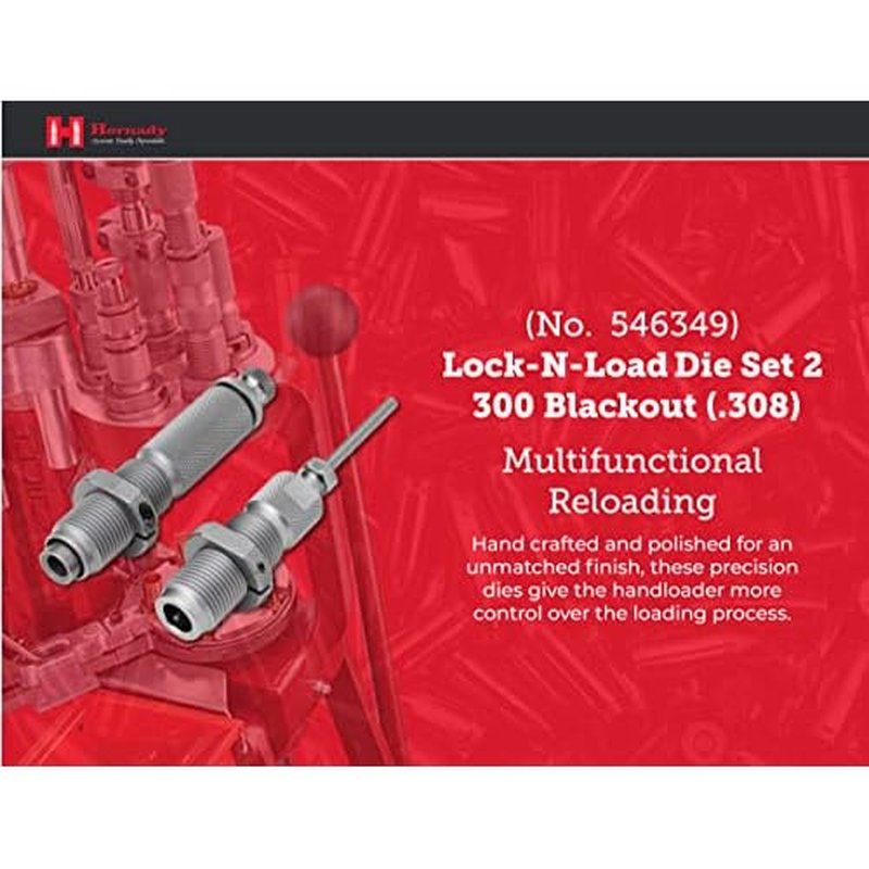 Hornady Custom Grade New Dimension 2-Die Set, 300 BLACKOUT (.308) (546349) - Caliber Specific Reloading Equipment for Handloaders with Full Length Sizer Die, Seating Die, Sure-Loc Rings, & Storage Box