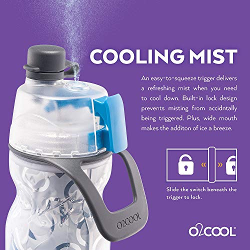 O2COOL Mist 'N Sip Misting Water Bottle 2-in-1 Mist And Sip Function With No Leak Pull Top Spout Sports Water Bottle Reusable Water Bottle - 20 oz (Pink Palm Tree)