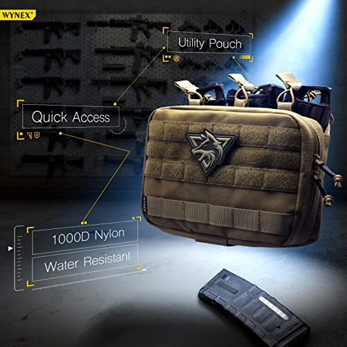 WYNEX Tactical Mag Admin Pouch, Molle Utility Tool Pouch Medical EMT Organizer with Triple Stacker Magazine Holder for M4 M16 Patch Included Khaki