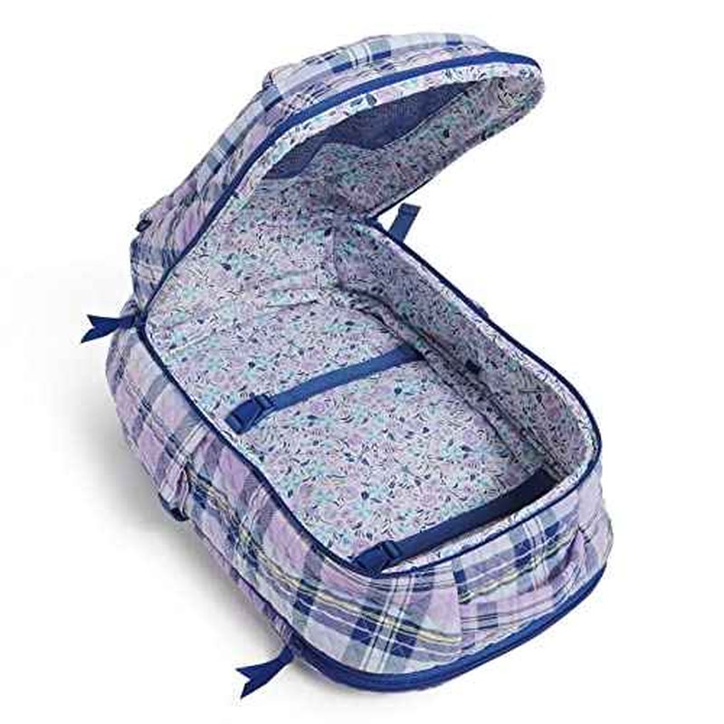 Vera Bradley Women's Cotton Large Travel Backpack Travel Bag, Amethyst Plaid - Recycled Cotton, One Size