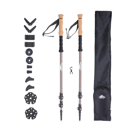 Cascade Mountain Tech Trekking Poles - 2 Piece Carbon Fiber Monopod Walking or Hiking Sticks with with Accessories Mount & Adjustable Quick Locks (Set of 2), Brown