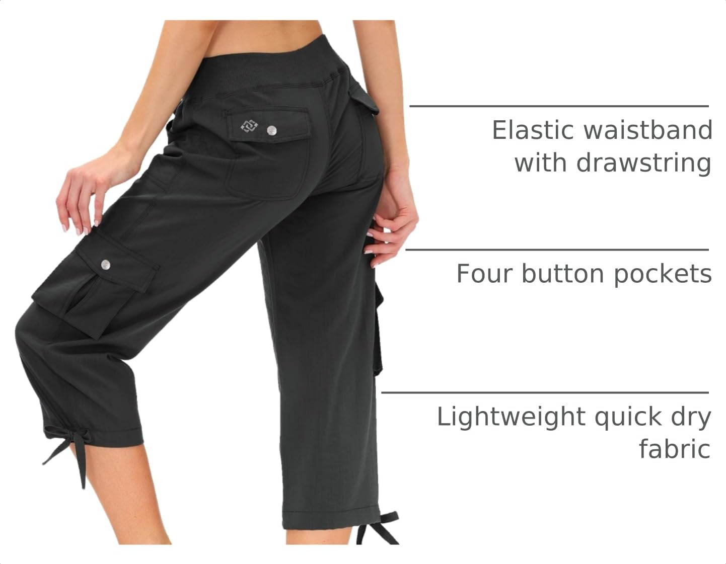 MoFiz Womens Capris Summer Cargo Shorts Lightweight Quick Dry Athletic Casual Travel Loose Ladies Outdoor Hiking Pants Pockets Dark Grey XS