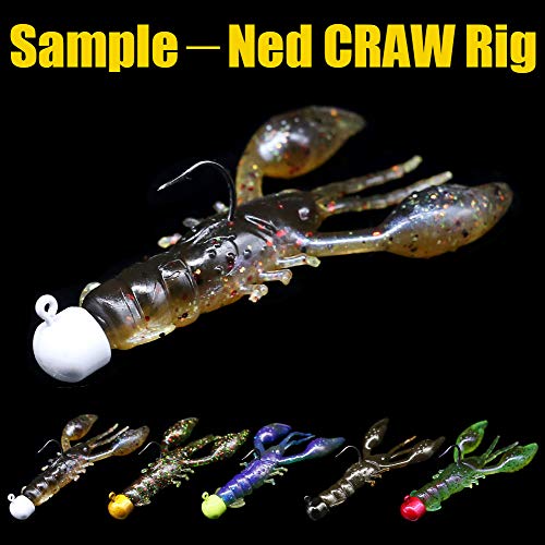 XFISHMAN-Ned-Rig-Baits-Kit-35 Piece-Crawfish-Bass-Soft-Plastic-Fishing-Lures with Finesse Shroom Jig Head 2.5 inch