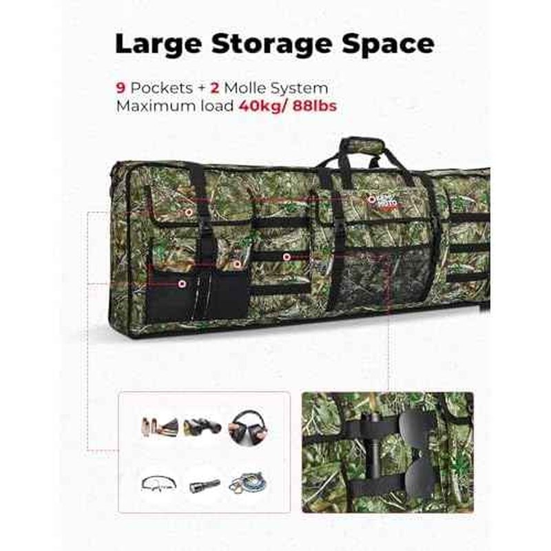 KEMIMOTO Double UTV Tool Bag Rack, Hunting Tool Holder Rack Soft Carrier Case Rear Roll Cage, Bow Storage Bag Compatible with Polaris Ranger Mule Uforce, Most General UTVs (Green Camo)