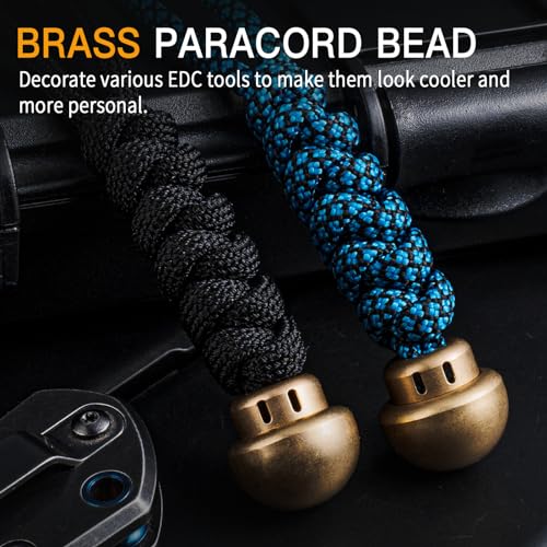 TIMULTI Paracord Bead,Knife Lanyard Beads,Brass Charms DIY Paracord Accessories,EDC Bead with 550 Paracord (TIM02-Black)