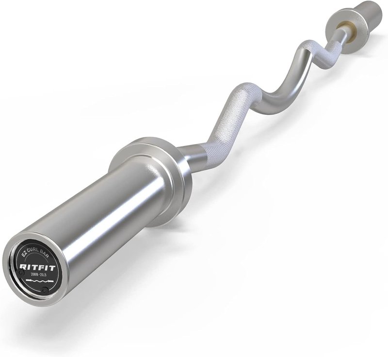 RitFit 2 Inch EZ Curl Bar with Weights, 350LBS Capacity Olympic Barbell for Bicep & Triceps, Home Gym Strength Training