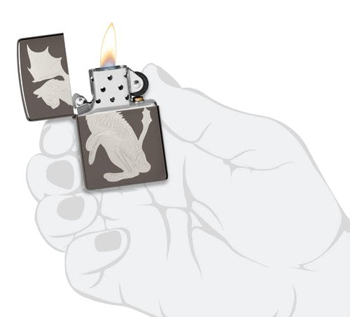 Zippo Dragon Cat Design Black Ice Pocket Lighter