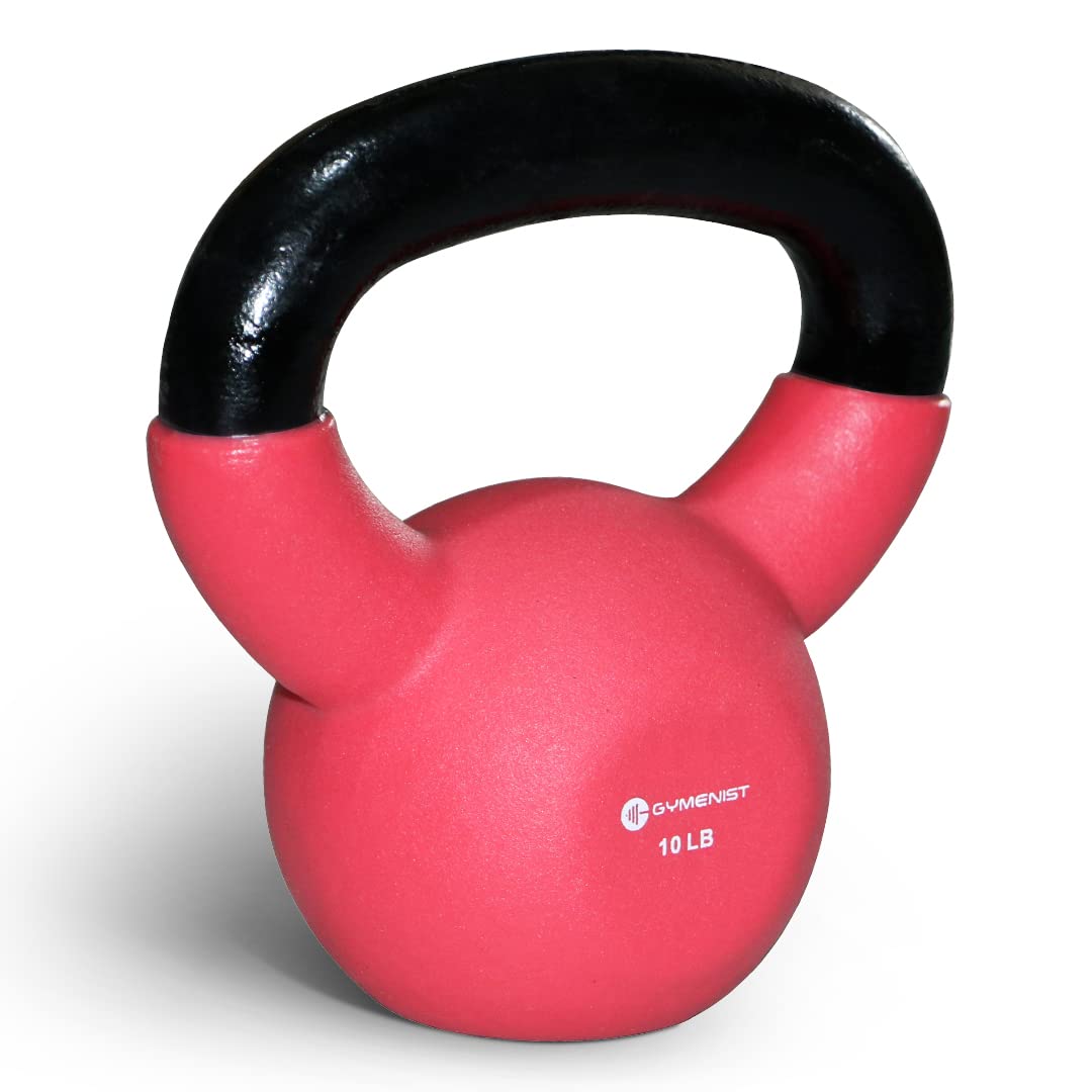 GYMENIST Kettlebell Fitness Iron Weights with Neoprene Coating Around The Bottom Half of The Metal Kettle Bell (10 LB), Red