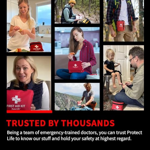 Protect Life First Aid Kit for Home/Business, HSA/FSA Eligible Emergency Kit | Mini Travel First Aid Kit | Camping First Aid Kit Hiking | Small First Aid Kit for Car | Survival Medical Kit - 100pcs