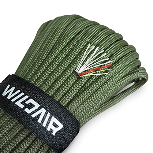 Survival Paracord Parachute Fire Cord Survival Ropes 4-in-1 25Ft 5/32" Diameter U.S. Military Type III with Integrated Fishing Line, Fire-Starter Tinder (Army Green 25FT)