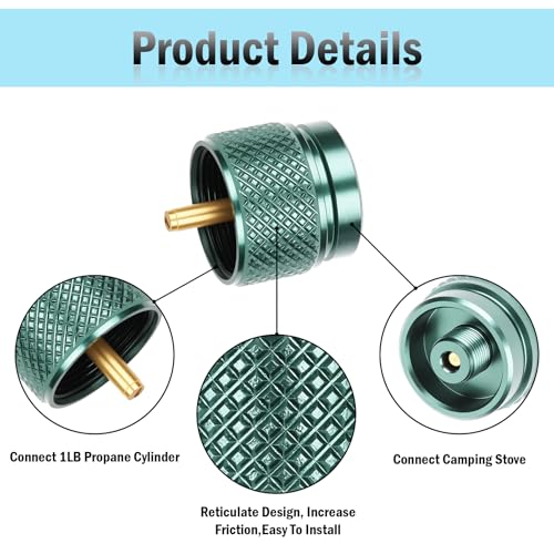 2pcs Camping Stove Adapter Propane to Butane Adapter Gas Converter 16 oz Propane Tank Input EN417 Valve Output Camp Fuel Refill Adapter for Backpacking & Hiking£¨Ink Green)