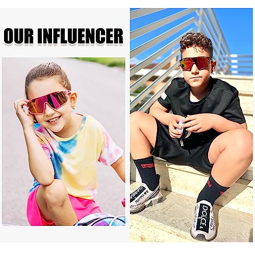 DUCO Kids Sunglasses Youth Baseball Sun Glasses Lightweight TR90 Frame UV400 Sports Cycling Shades for Boys Girls DK268