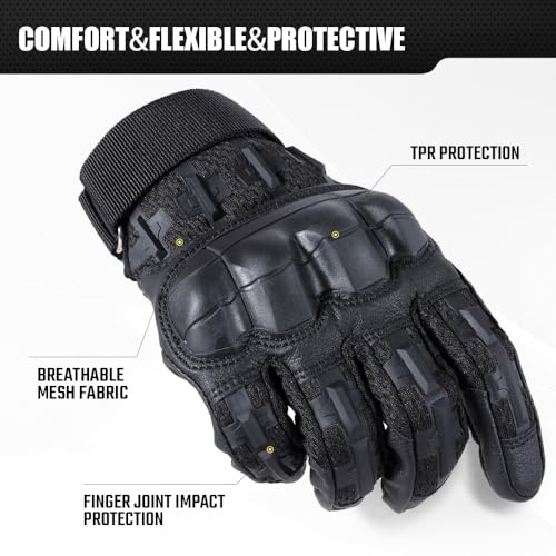 WTACTFUL Touch Screen Motorcycle Tactical Gloves for Men Airsoft Paintball Gear MTB Bike Cycling Cross-Country Motorbike ATV Hunting Hiking Riding Driving Work Outdoor Full Finger Gloves S Black