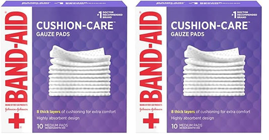 Band-Aid Brand Cushion Care Non-Stick Gauze Pads, Individually-Wrapped, Medium, 3 in x 3 in, 10 ct (Pack of 2)