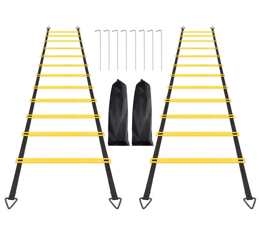 Agility Ladder Set, 2 Pack 12 Rungs Agility Ladder Set, Speed Training Ladder with Steel Stakes and Carry Bag for Soccer, Speed Fitness Feet Training (2 Pack, 12 Rungs)