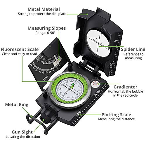 Proster IP65 Hiking Compass, Compass Survival for Geometry, Professional Military Compass with Sighting Clinometer for Camping Hunting Hiking Geology Activities