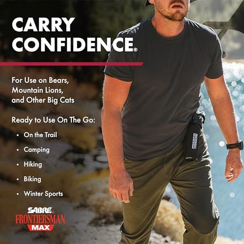 SABRE Frontiersman MAX Bear Spray ? 40 ft Range, Maximum Strength, The Only EPA-Registered Spray for Bears & Mountain Lions, 9.2 oz, Glow Safety Clip, Outdoor Hiking & Camping Protection