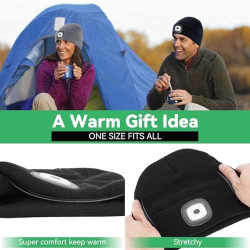 Gifts for Him, USB Rechargeable LED Headlamp Beanie, Birthday Gifts for Men, Cool Gadget Gifts for Women, Gifts for Men, Black